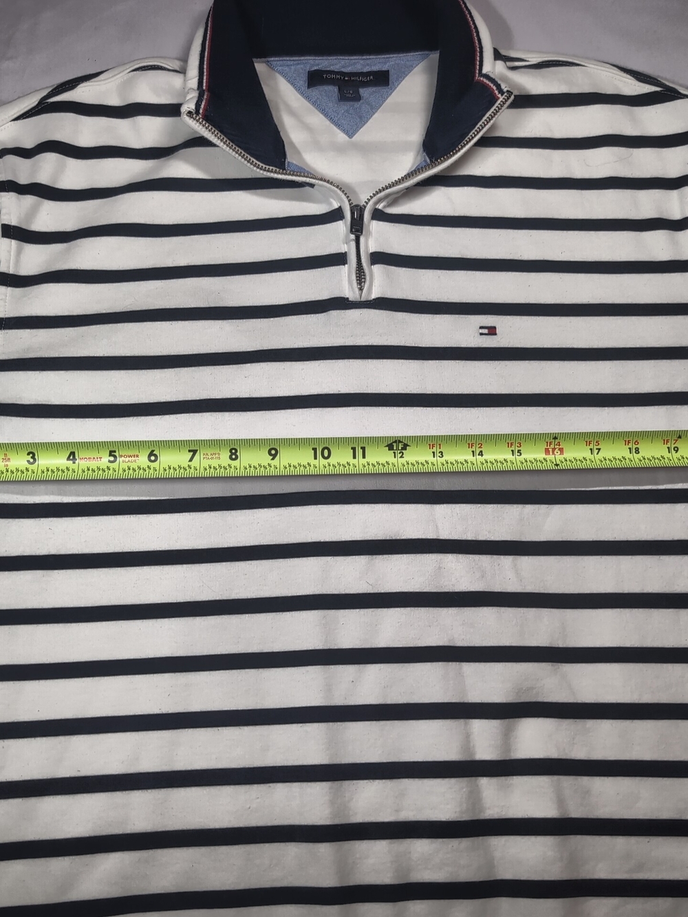 Tommy Hilfiger Striped Quarter-Zip Pullover - White & Navy - Picture 7 of 10